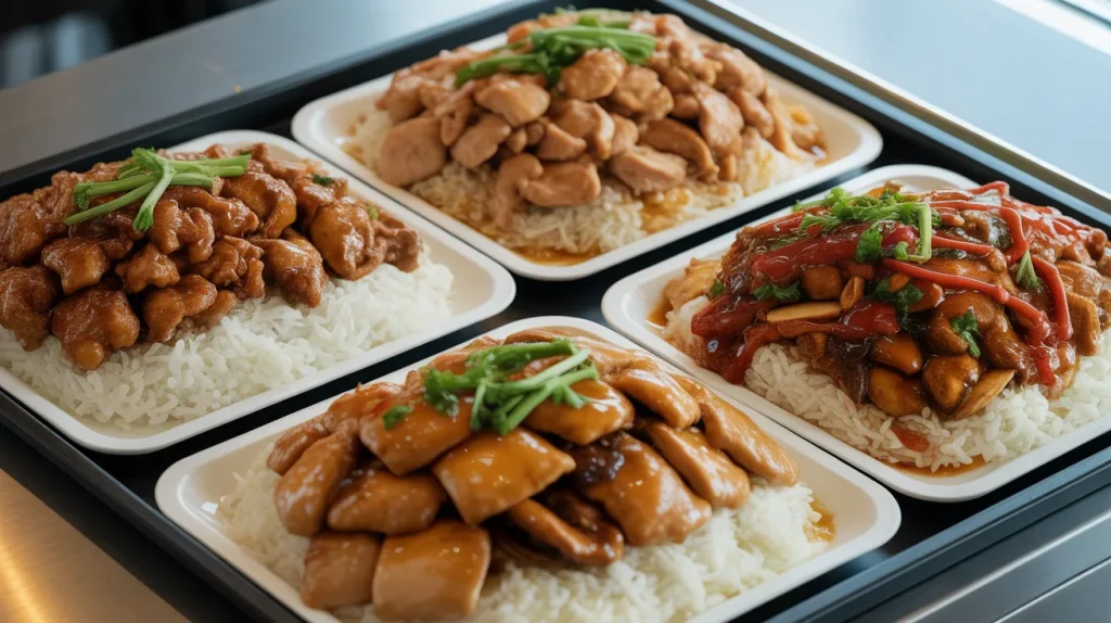 Panda Express chicken dishes including Teriyaki Chicken, Kung Pao Chicken and SweetFire Chicken Breast