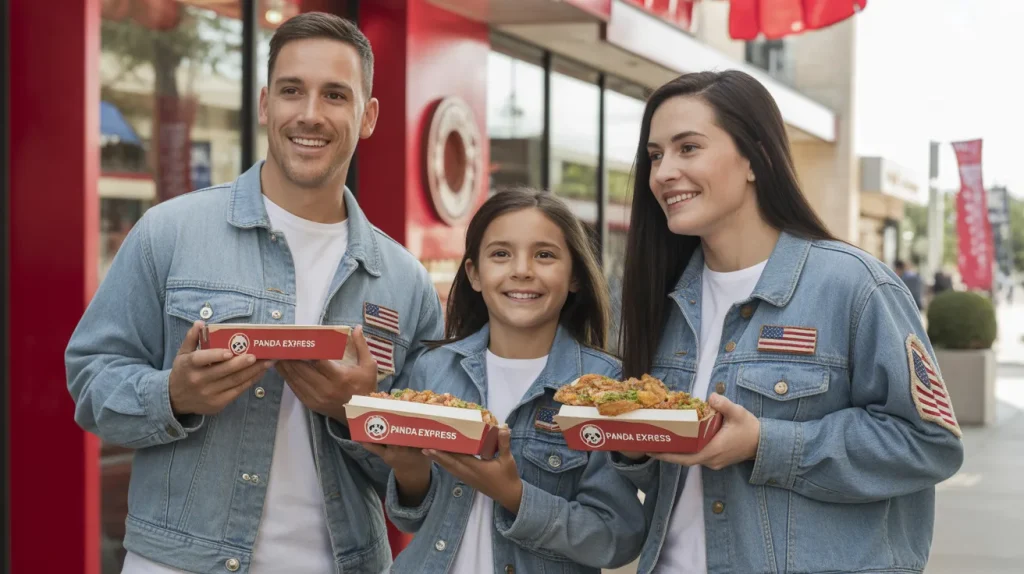Military family visiting Panda Express restaurant for discounted meal
