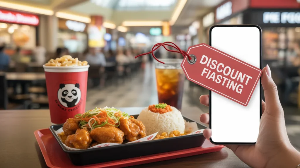 Panda Express promo deals with orange chicken meal and discount offer display