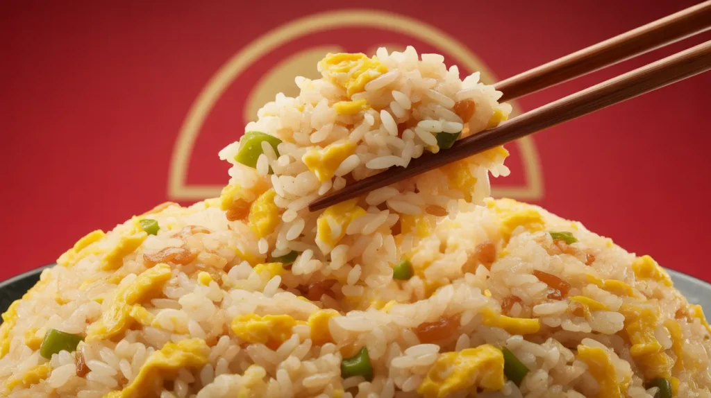 Scrambled eggs mixed into the rice